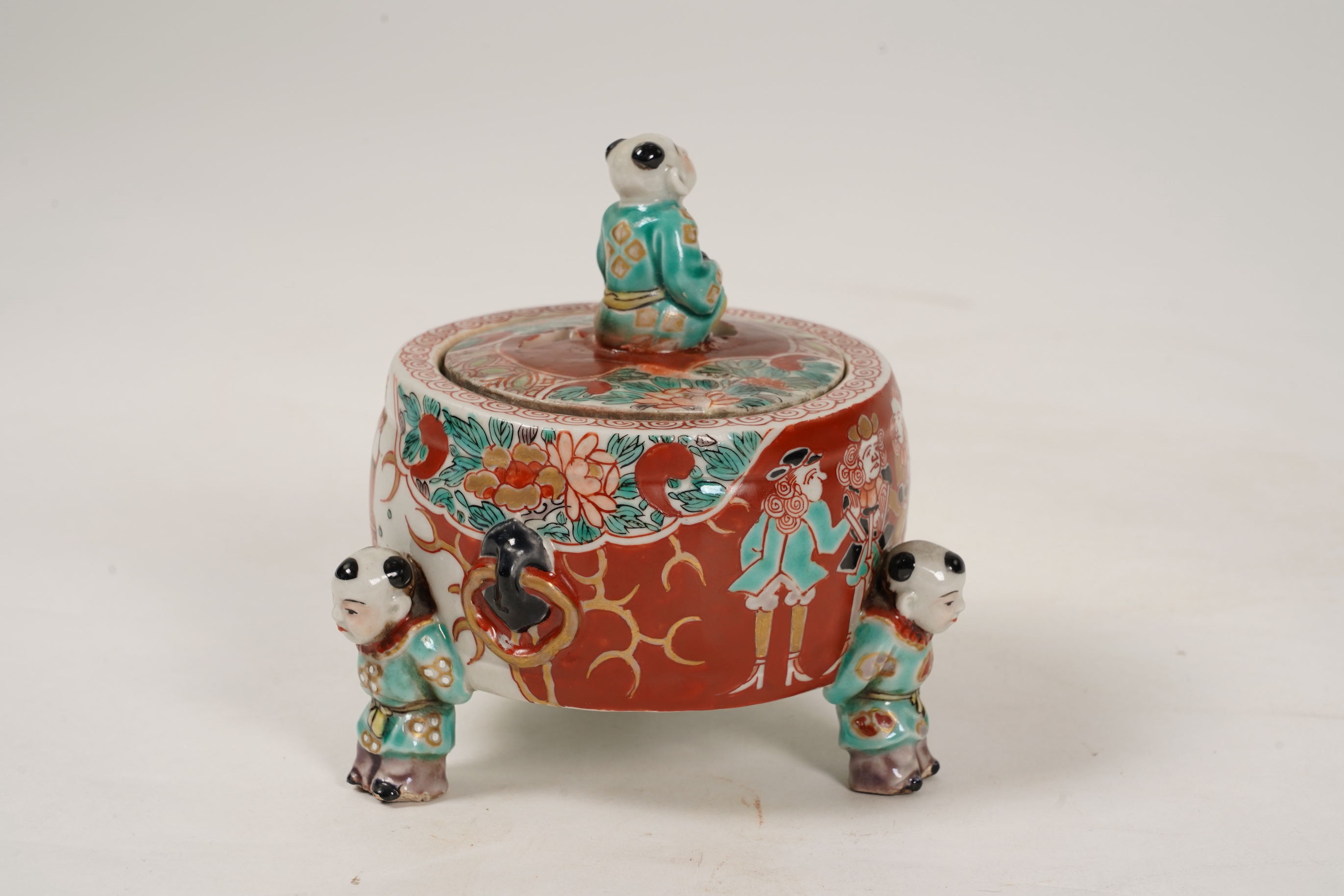 An unusual Japanese ’black ship’ porcelain koro and cover, 19th century
